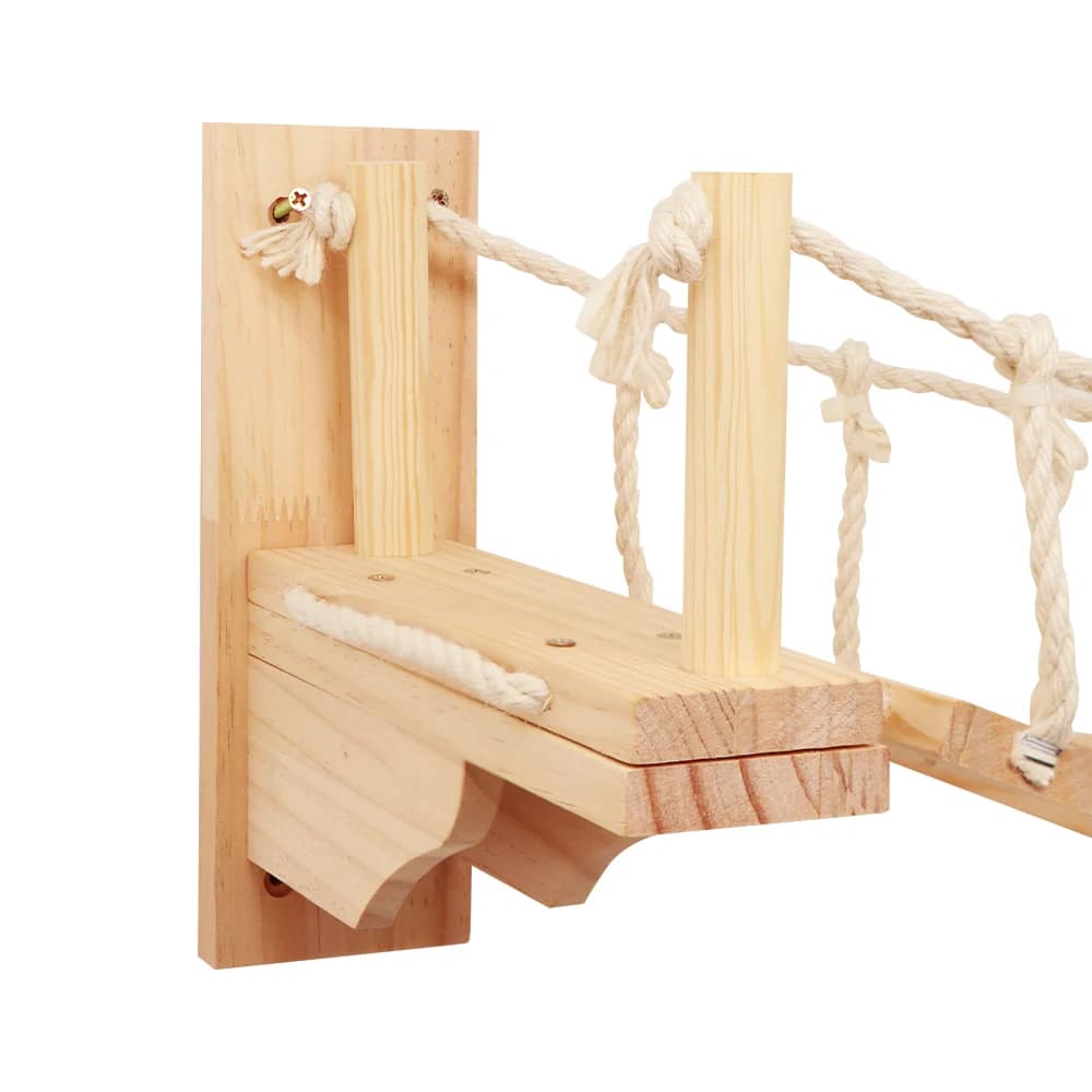 39.4In Wall-mounted Cat Roped Bridge for Indoor Cats Steps with Sisal Wall Wooden Furniture for Sleeping Playing Climbing - Image 3