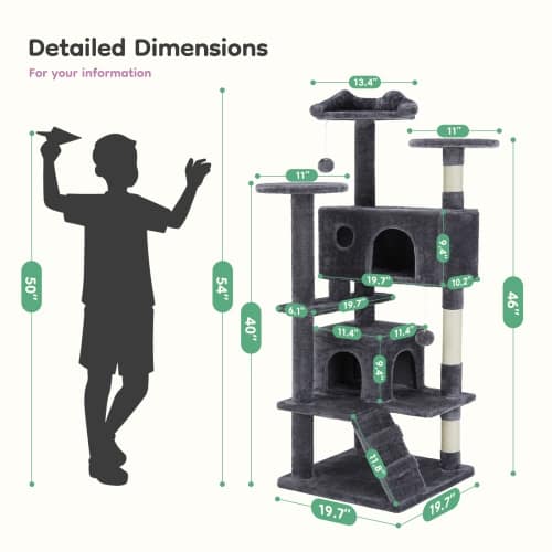 54 Inch Cat Tree, Indoor Cat High-rise Multi-story Tower - Image 6