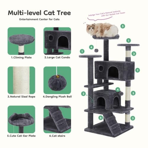 54 Inch Cat Tree, Indoor Cat High-rise Multi-story Tower - Image 2